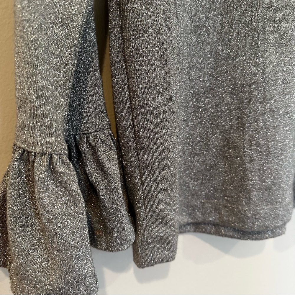 J. Crew Metallic Blouse Ruffle Sleeve Blouse Women's Small‎ Silver Party Holiday - Picture 4 of 9